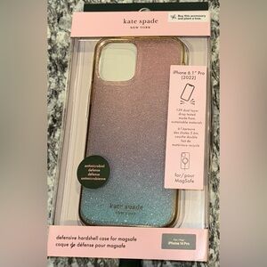 Kate Spade Silver iPhone Case with Glitter Finish for iPhone 14 Pro